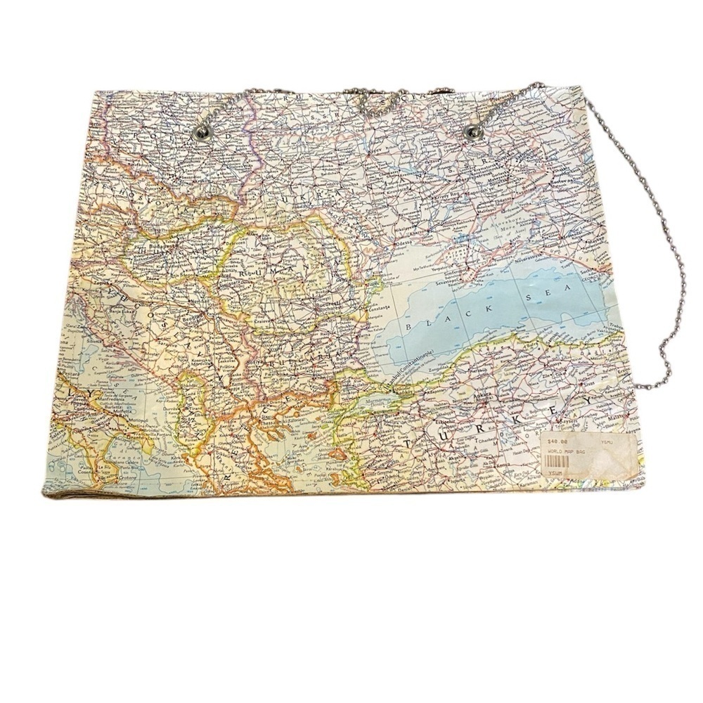 World Map Handbag With Adjustable Silver Chain - Picture 2 of 5